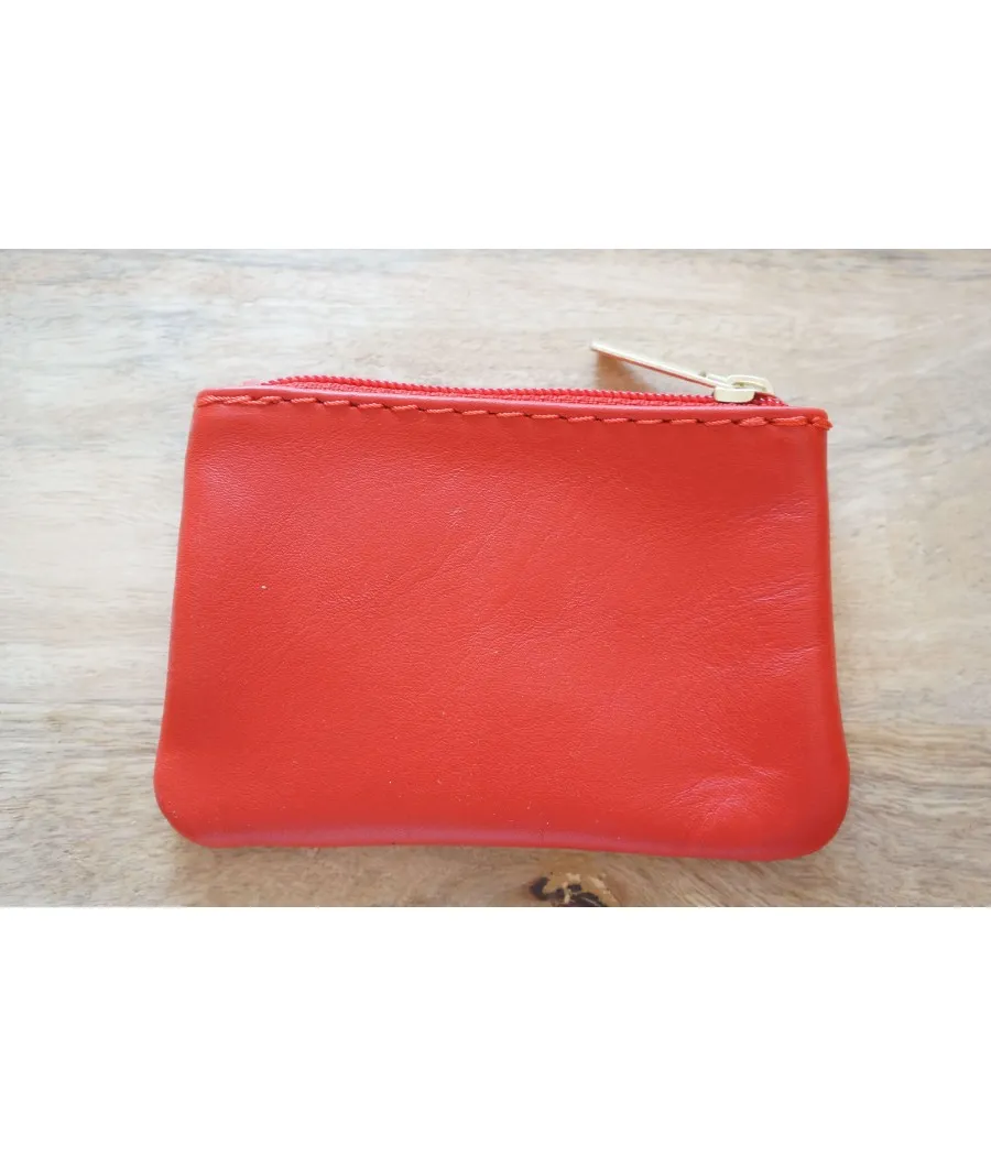 SANTAÏA porte-monnaie cuir vachette rouge  italie motif bouche or