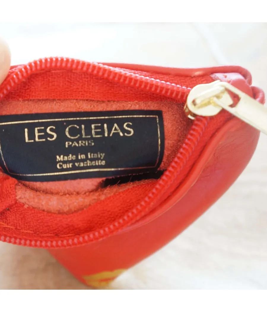 SANTAÏA porte-monnaie cuir vachette rouge  italie motif bouche or