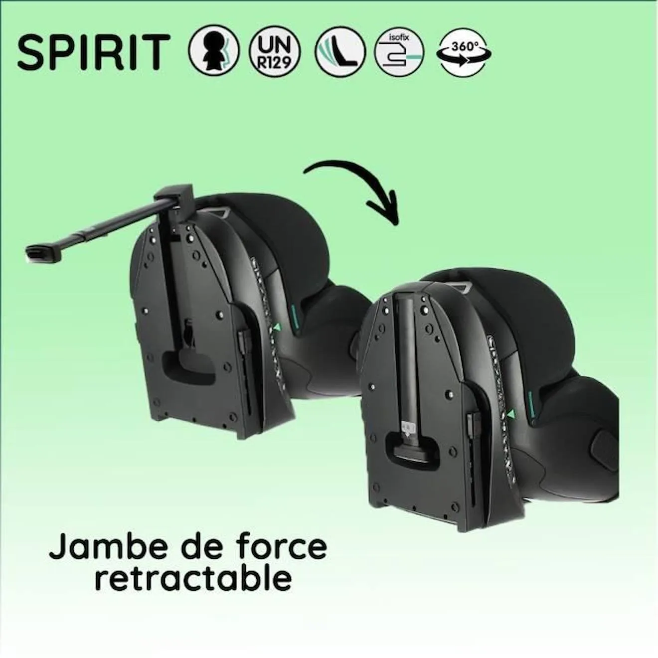 Siège auto isofix NANIA SPIRIT 40-150 cm R129 – 0 à 10 ans- Dos route 40-105 cm – Têtière réglable - Inclinable - Pivotant - Noi