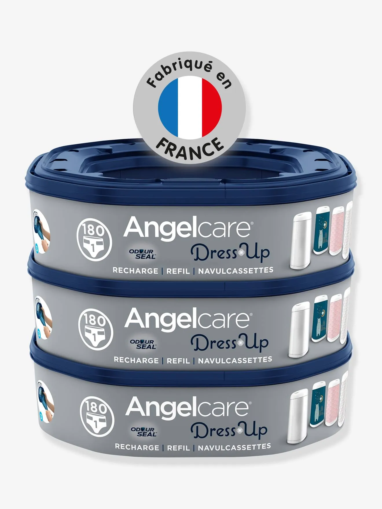Starter pack poubelle à couches + 3 recharges Dress Up ANGELCARE blanc - Angelcare