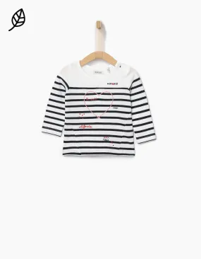 Tee-shirt marinière blanc cassé bébé fille
