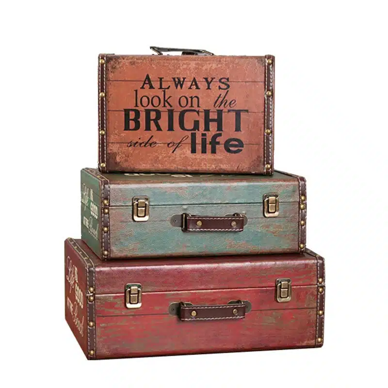 Valise de rangement vintage façon bois artisanal