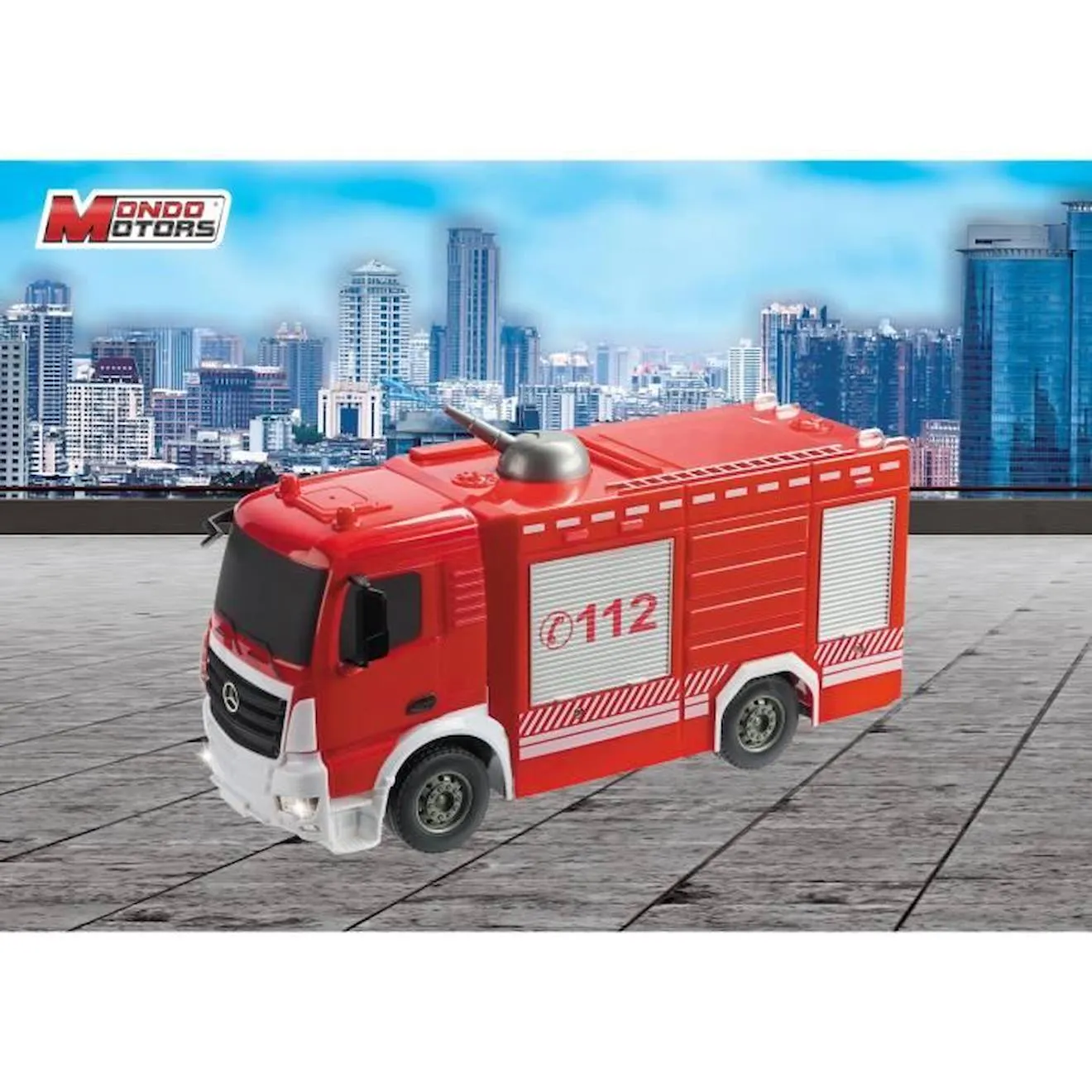 Véhicule radiocommandé Mercedes Antos Camion pompiers 1:26ème avec effets lumineux rouge - Mondo
